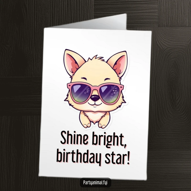 Funny Free Printable Birthday Card: Animal winks wearing huge sparkling sunglasses, exuding cool vibes for a unique DIY gift.