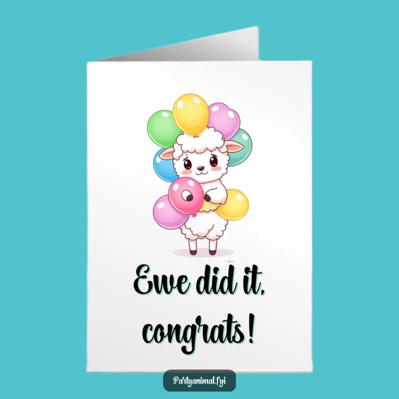 Free Printable Congrats Card: Sheep's Balloon Triumph, Celebrate Success with this Downloadable