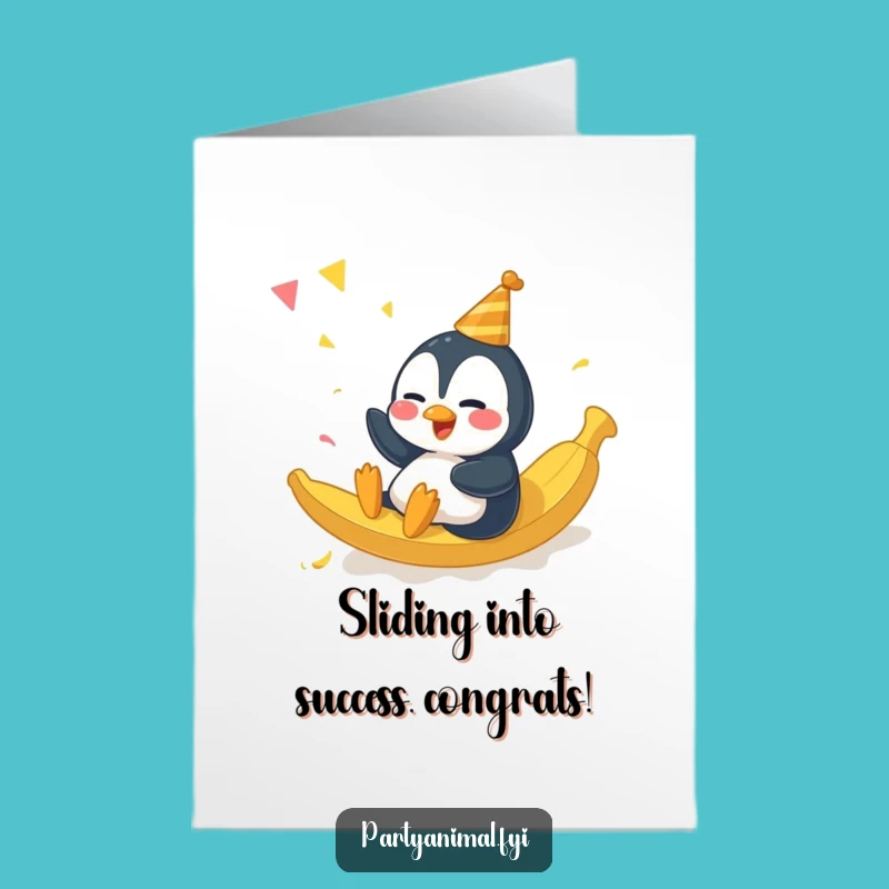 Free Printable Congrats Card: Penguin's Banana Peel Triumph!