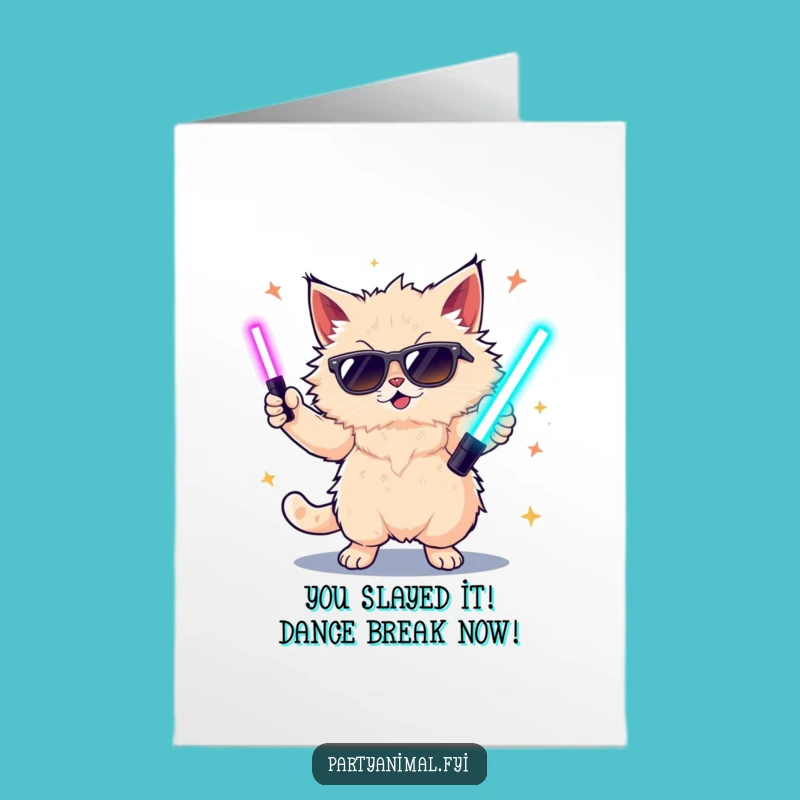 Free Printable Congrats Card: Wild Dancing Cat for Your Big Win