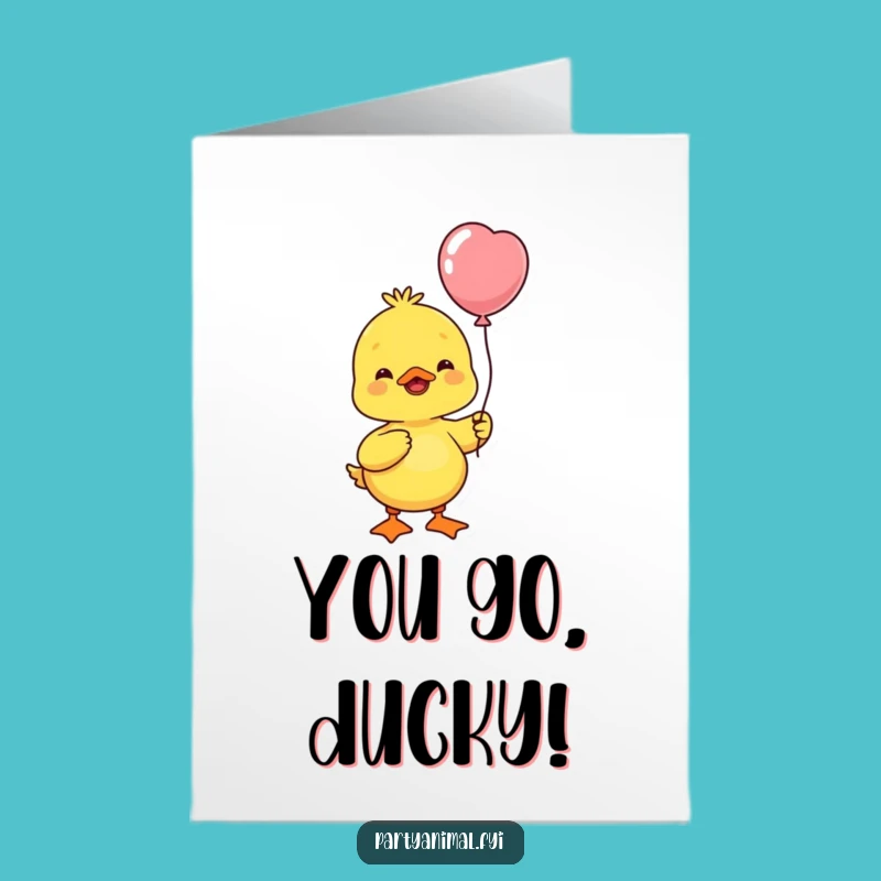 Free Printable Congratulations Card: Happy Duck Balloon Celebration Downloadable Gift