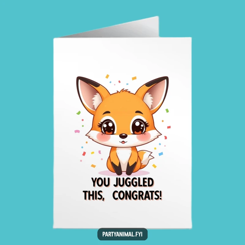 Free Printable Fox Congratulations Card: Juggling Confetti Surprise Downloadable for Any Occasion