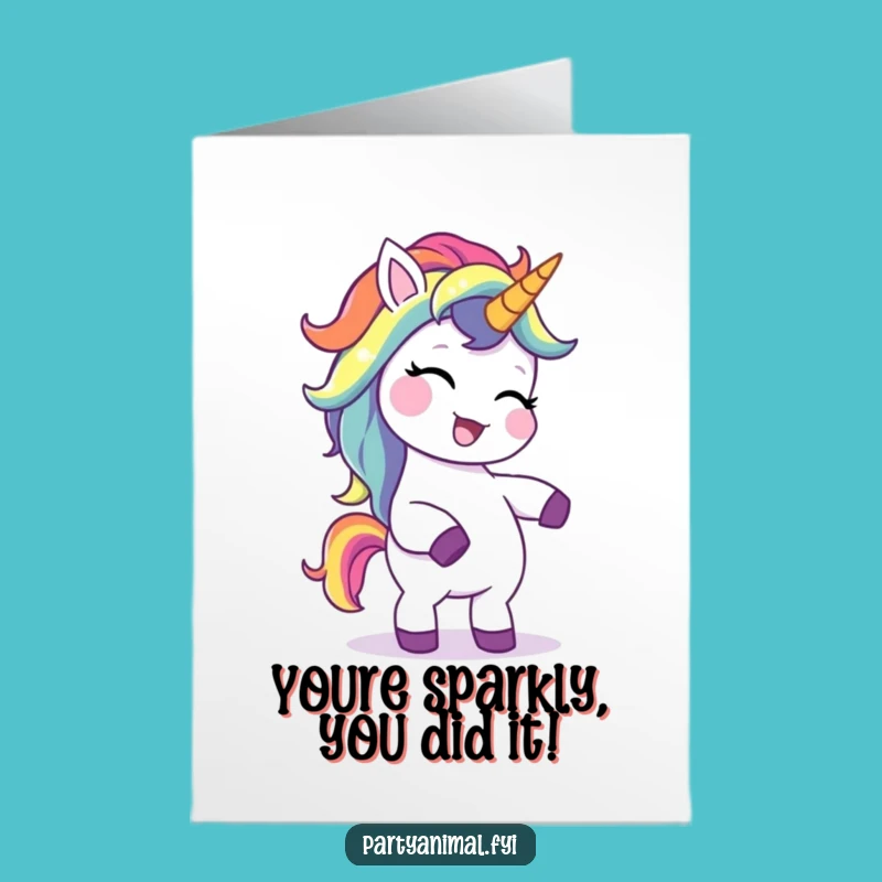 Free Printable Unicorn Congrats Card: Silly Dance Rainbow Mane Funny Downloadable Gift