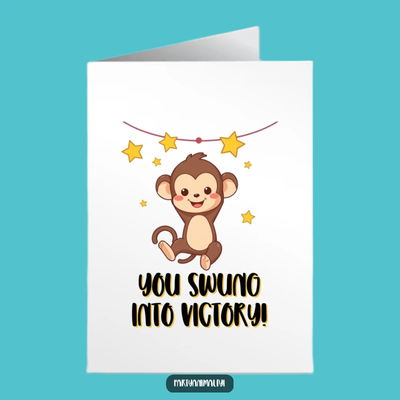 Kawaii Monkey Star Swing: Free Printable Congrats Card for Achievement!