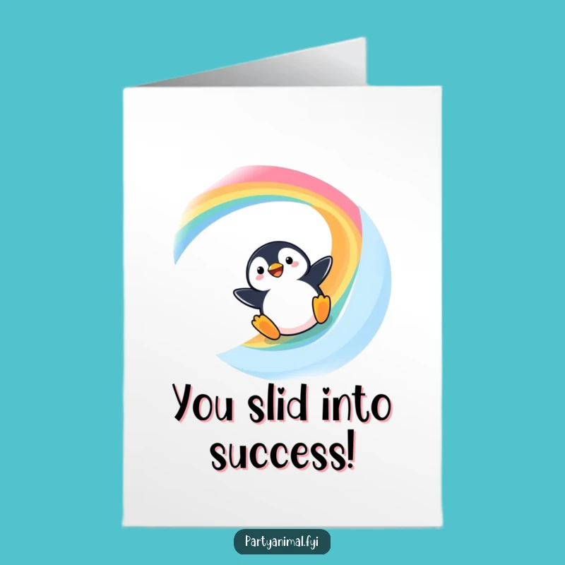 Kawaii Penguin Rainbow Slide: Free Printable Congratulations Card for Smiles!