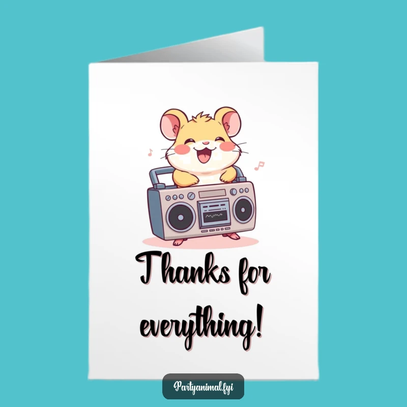 Free Printable Hamster Thank You Card: Groovy Boombox Rider Funny Downloadable Card