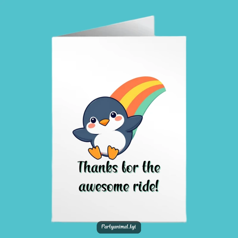 Free Printable Penguin Thank You Card: Rainbow Slide Gratitude Downloadable for a Happy Glide