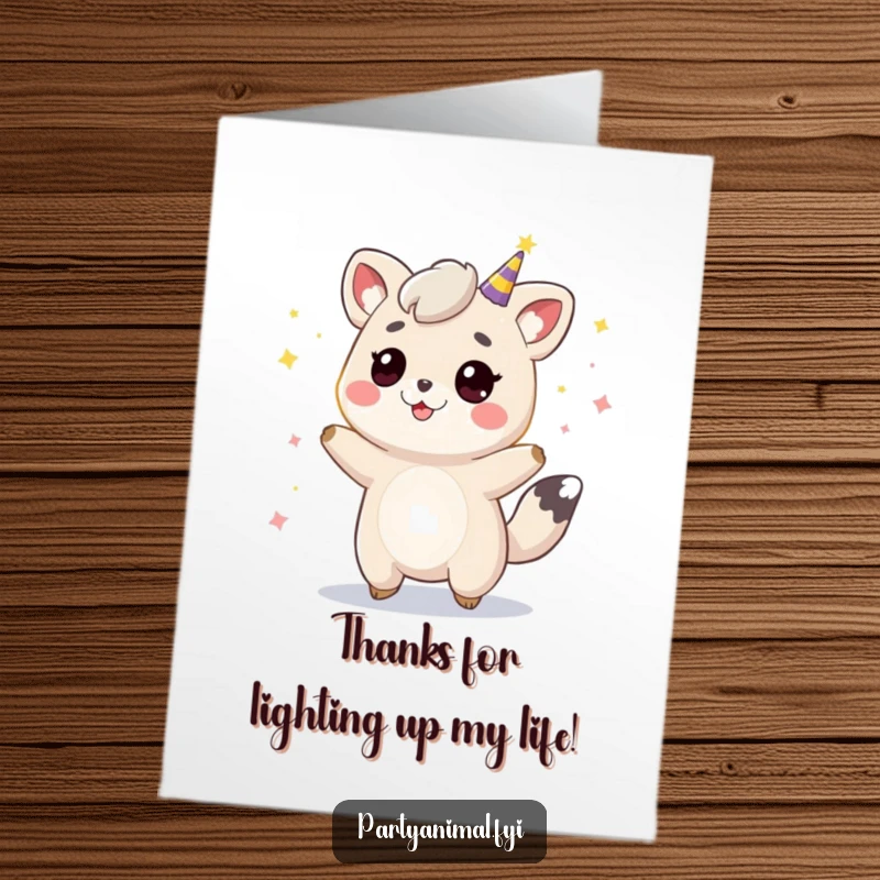 Funny Free Printable Thank You Card: A bouncing animal illuminated by vivid party lights, conveying heartfelt thanks with energy.