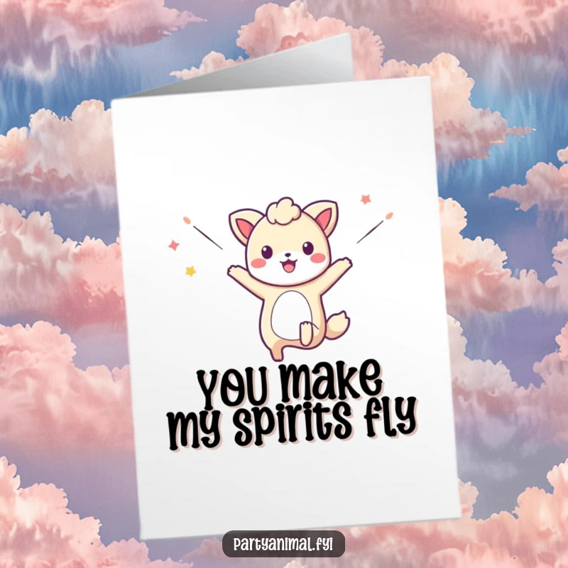 Funny Free Printable Thank You Card with a jumping animal surrounded by flying streamers, conveying thanks with energetic flair.