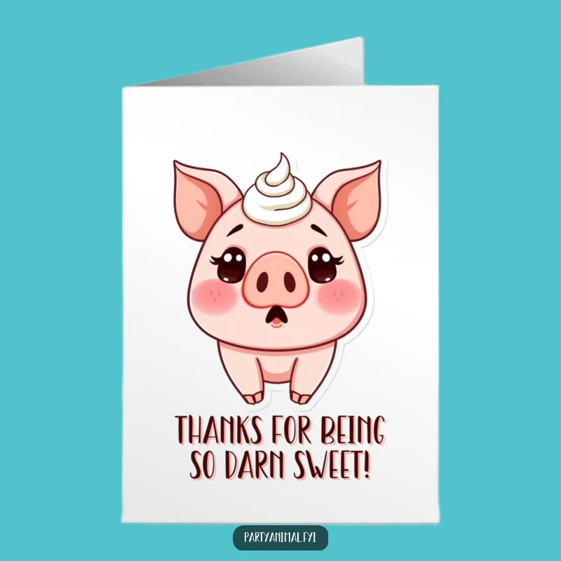 Free Printable Thank You Card: Pig's Frosty Gratitude! A Humorous Downloadable Gift.