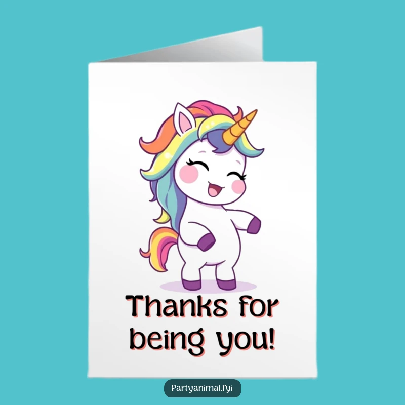 Free Printable Unicorn Thank You Card: Rainbow Mane Dancer Hilarious Downloadable Gift