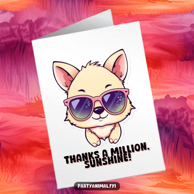 Funny Free Printable Thank You Card: A hip animal winks in oversized sunglasses, a unique downloadable art for expressing gratitude.