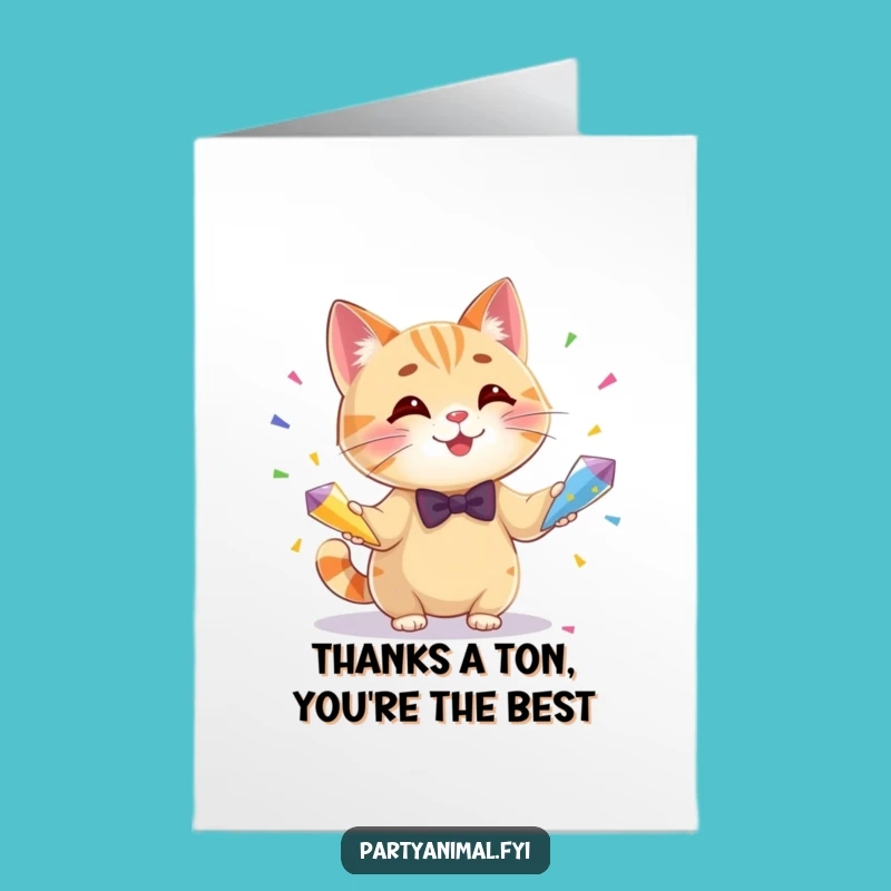 Free Printable Funny Cat Thank You Card: Juggling Bow Tie Cat
