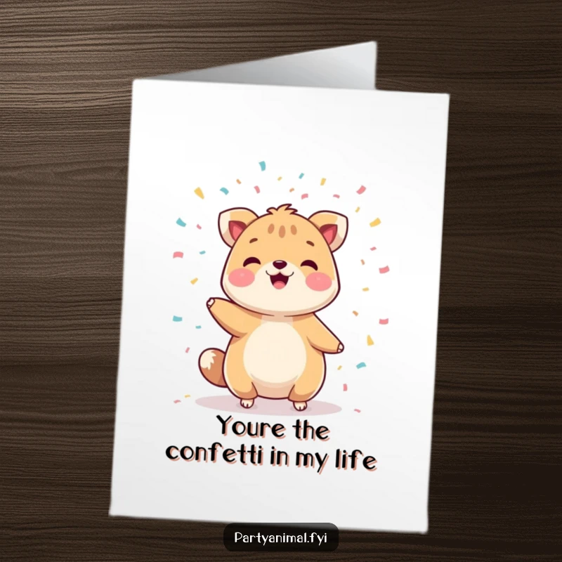 Funny Free Printable Thank You Card depicting a cheerful animal juggling confetti, expressing thanks with humor and flair.
