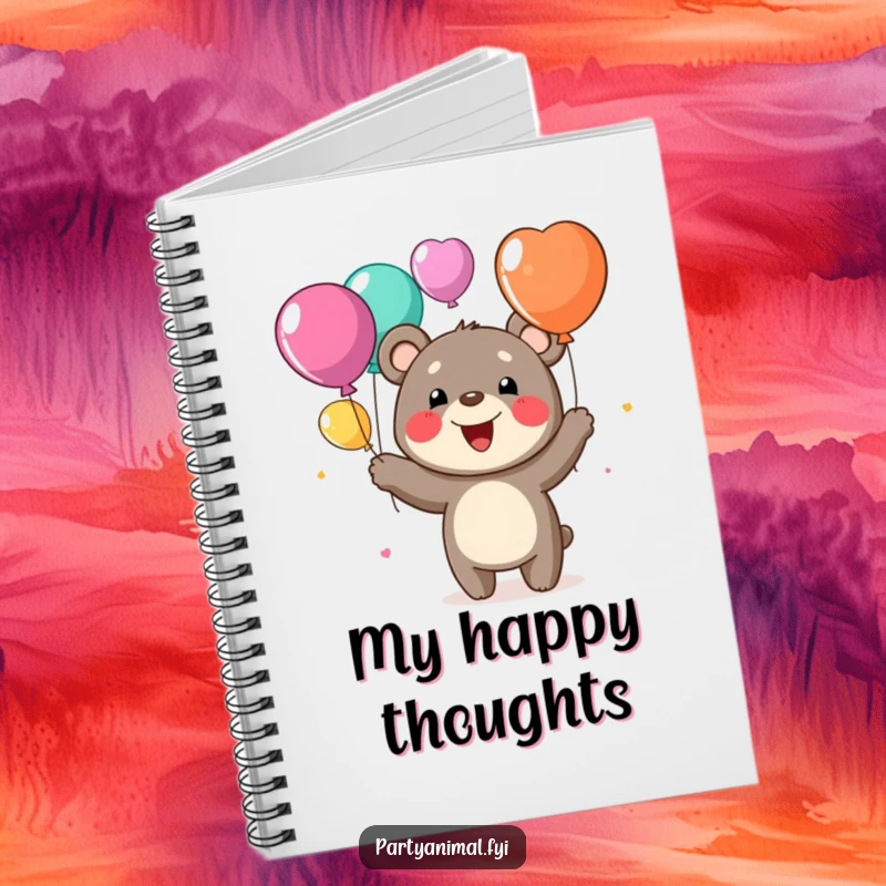 Funny notebook featuring a cheerful bear character juggling colorful balloons with a wide grin, perfect for jotting down ideas.