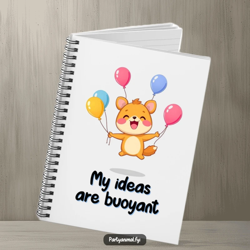 Funny Notebook: A cute animal character juggles bright balloons with a gigantic smile, inspiring cheerful note-taking.