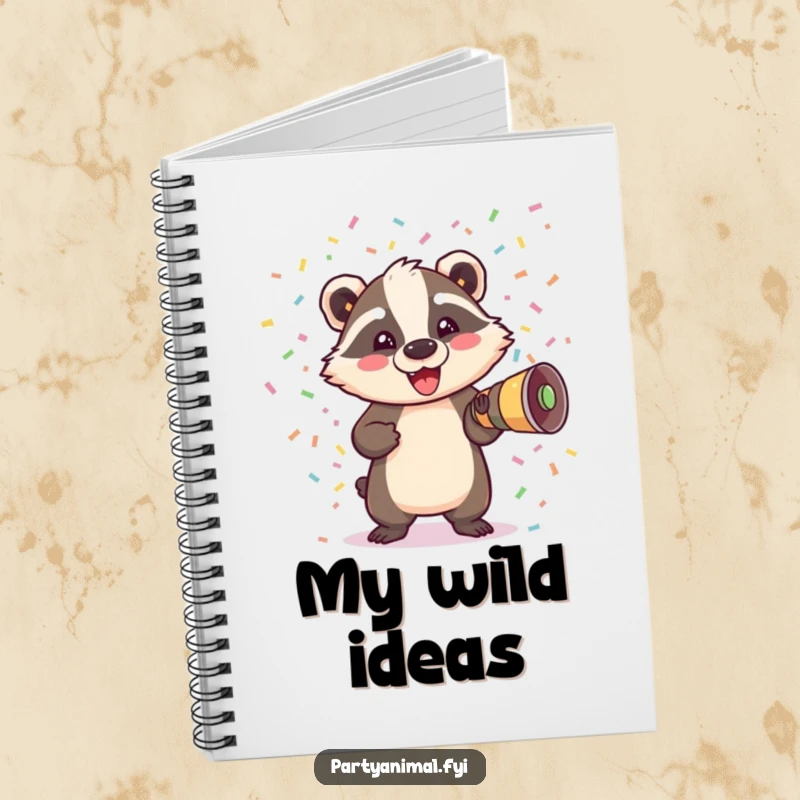 Funny Badger Notebook: A delighted badger bursts from a confetti cannon, inspiring users to jot down their most explosive ideas.