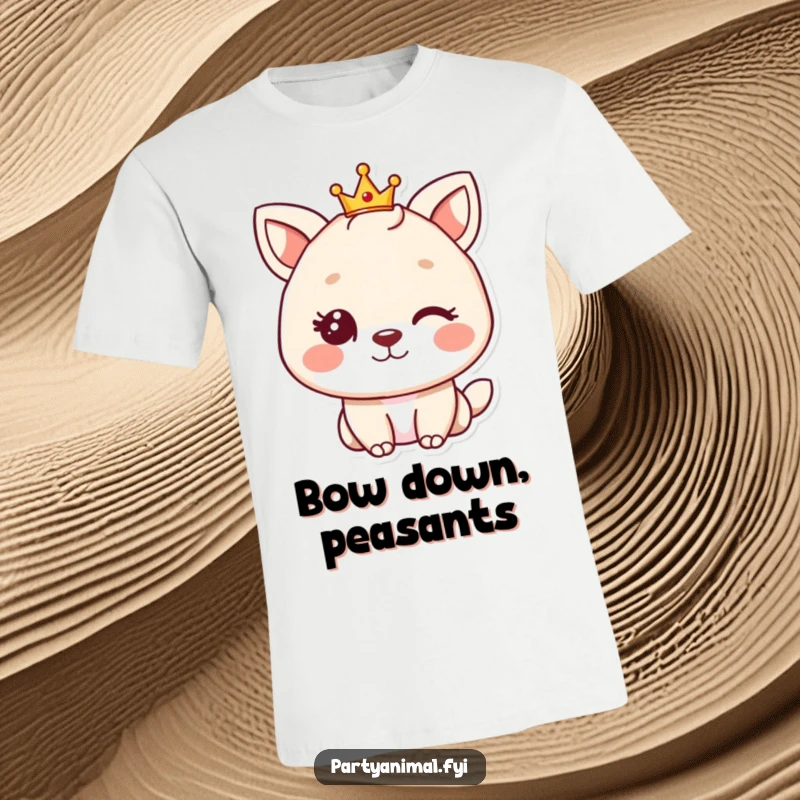 Funny animal character giving a confident wink, adorned with a miniature royal crown, on a comfortable and stylish tee.
