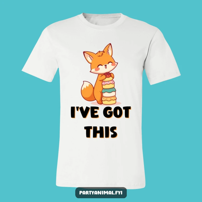 Funny Fox Baker T-Shirt: Playful Orange Fox with Cake Stack Tee Gift