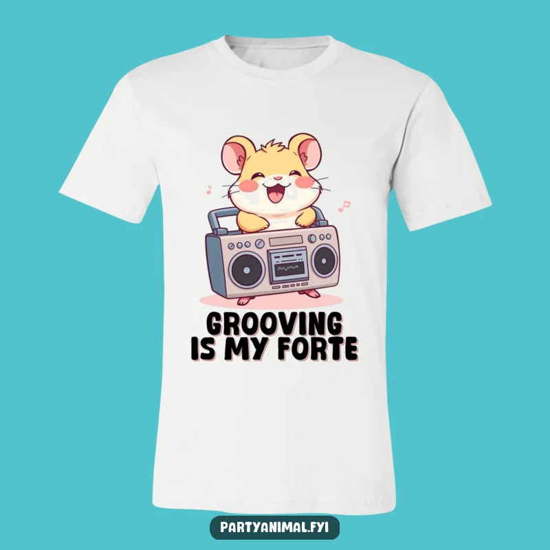 Funny Hamster Boombox T-Shirt: Cheerful Rider Grooving to Music Design