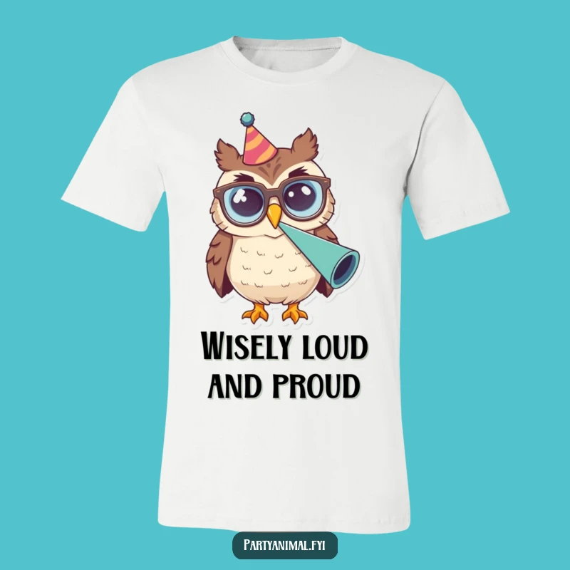 Funny Owl Glasses Party Horn T-Shirt: Scholarly Fun Tee, Great Funny Gift!