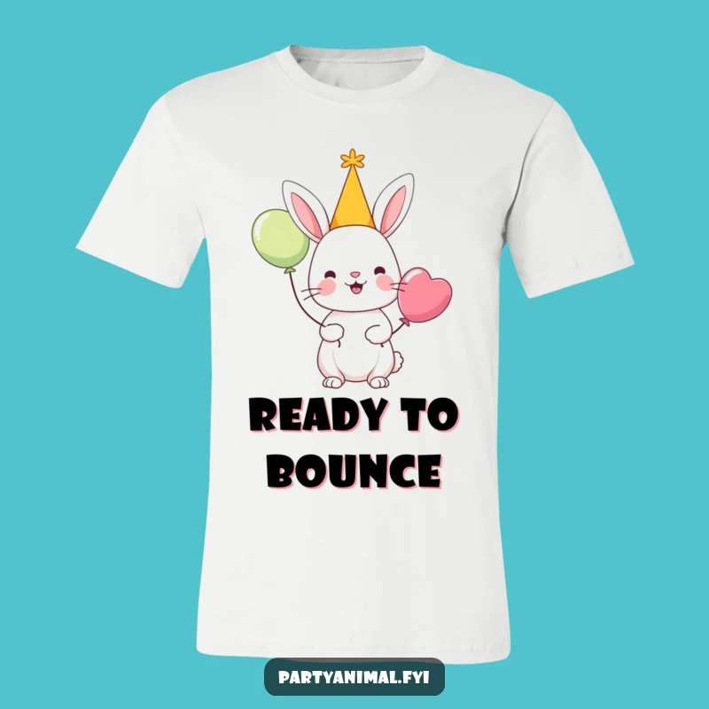 Funny Rabbit Party T-Shirt: Cheerful Celebrator with Hat & Balloon, Hilarious Tee