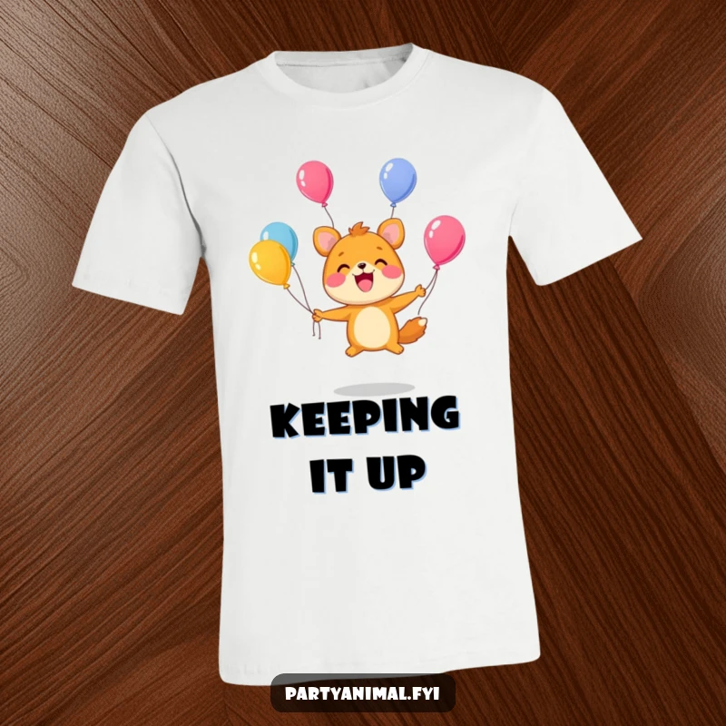 Funny T-Shirt: A cute animal character juggles brightly colored balloons with an enormous, infectious smile.