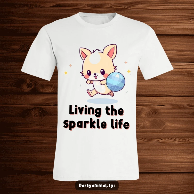 Funny animal character in full pursuit of a shiny disco ball, capturing the excitement and fun of a dance party.