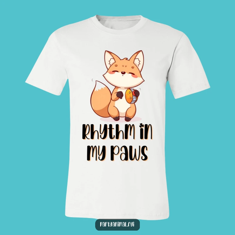 Funny Fox Tambourine T-Shirt: Lively Animal Music Tee, Great Funny Gift!