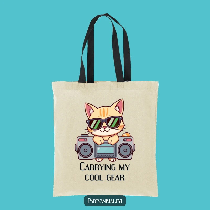 Funny Cool Cat Boombox Tote Bag - Stylish & Music-Loving Accessory