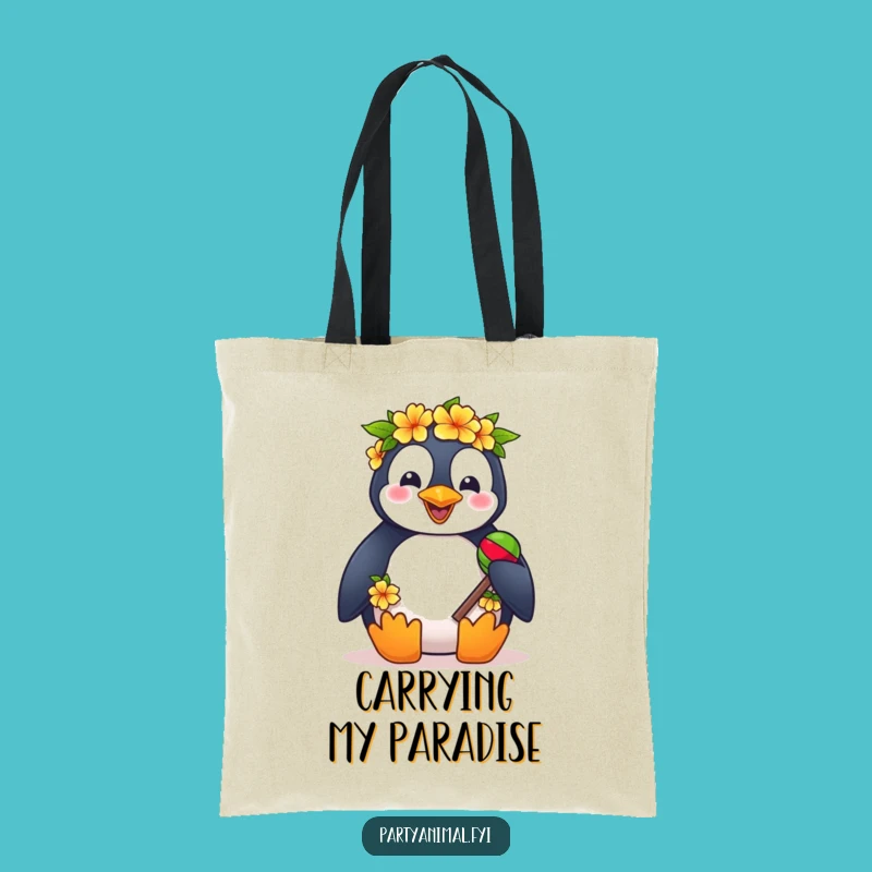 Funny Penguin Lei Tote Bag: Tropical Party Accessory, Chic & Hilarious Gift