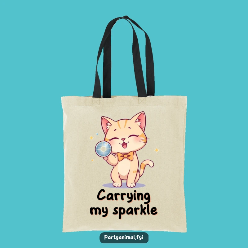 Funny Cat Bow Tie Disco Ball Tote Bag: Chic & Spacious Bag, Perfect Funny Gift!