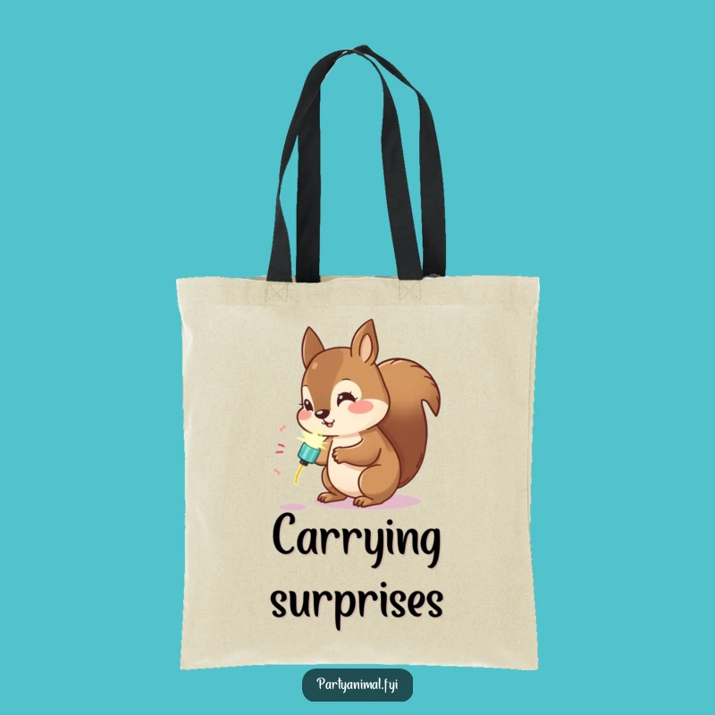 Funny Kawaii Squirrel Party Popper Tote Bag: Carry Your Discoveries!